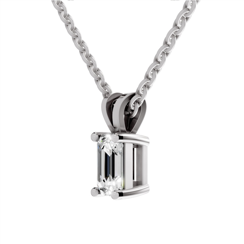 1 Carat Emerald Shape Solitaire Diamond Pendant 14K - White Gold