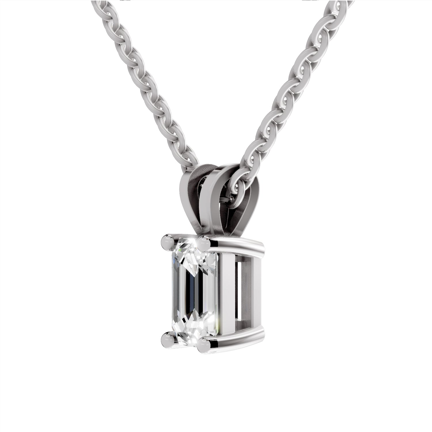 1 Carat Emerald Shape Solitaire Diamond Pendant 14K - White Gold