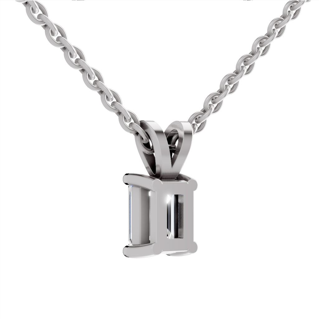 1 Carat Emerald Shape Solitaire Diamond Pendant 14K - White Gold