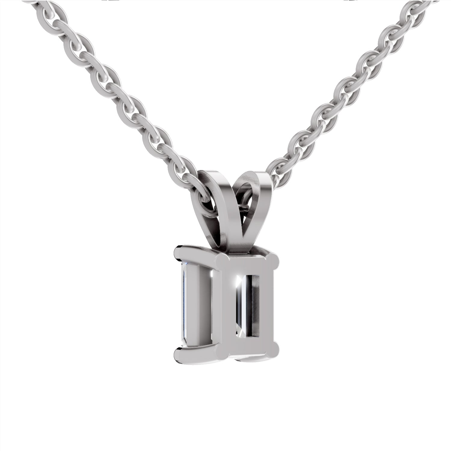 1 Carat Emerald Shape Solitaire Diamond Pendant 14K - White Gold
