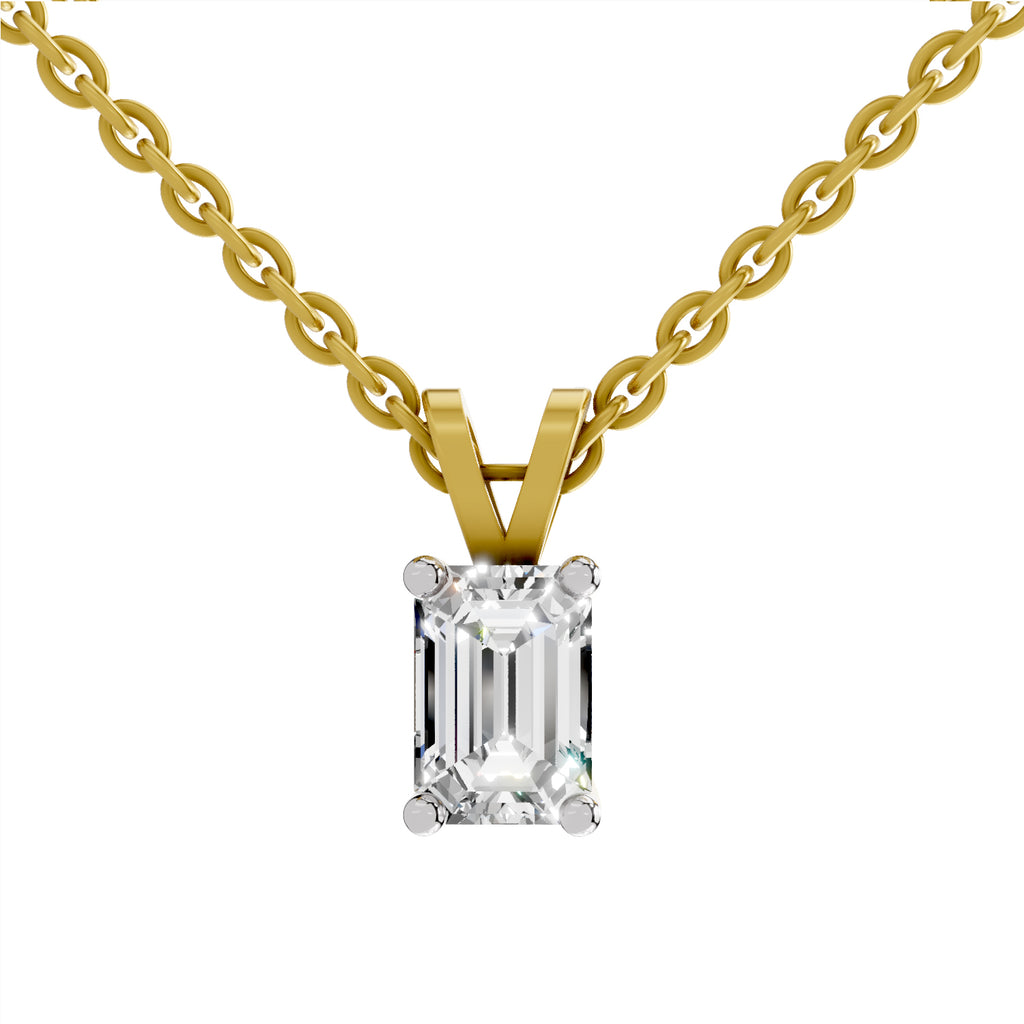 1 Carat Emerald Shape Solitaire Diamond Pendant 14K