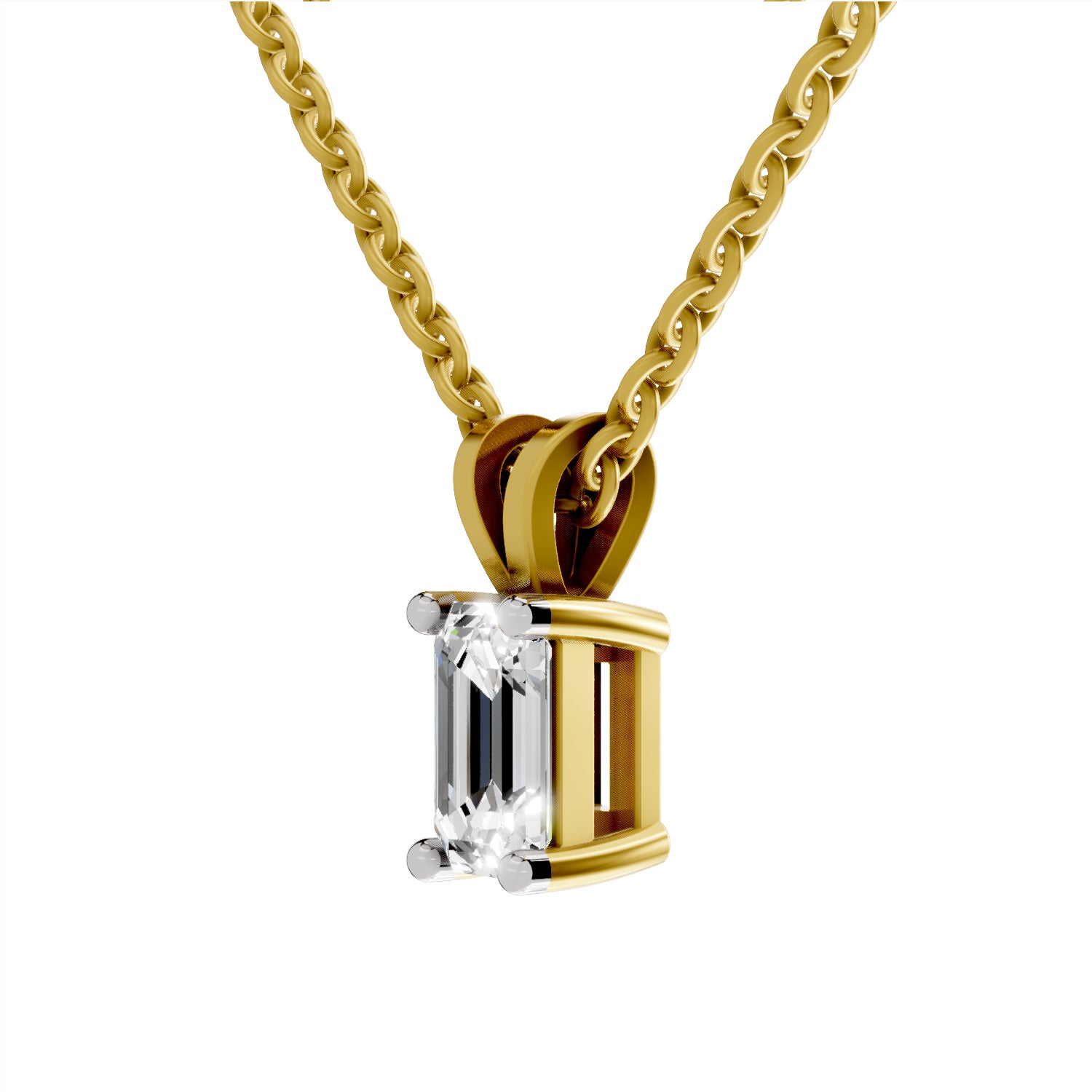 1 Carat Emerald Shape Solitaire Diamond Pendant 14K