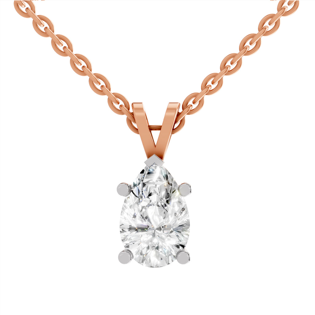 1.5 Carat Pear Shape Solitaire Diamond Pendant 14K - Rose Gold