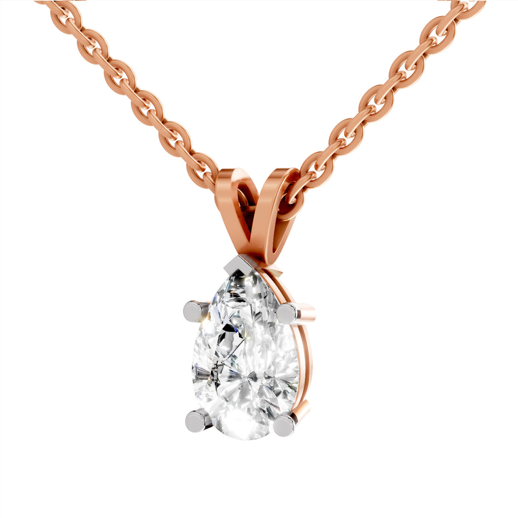 1.5 Carat Pear Shape Solitaire Diamond Pendant 14K - Rose Gold