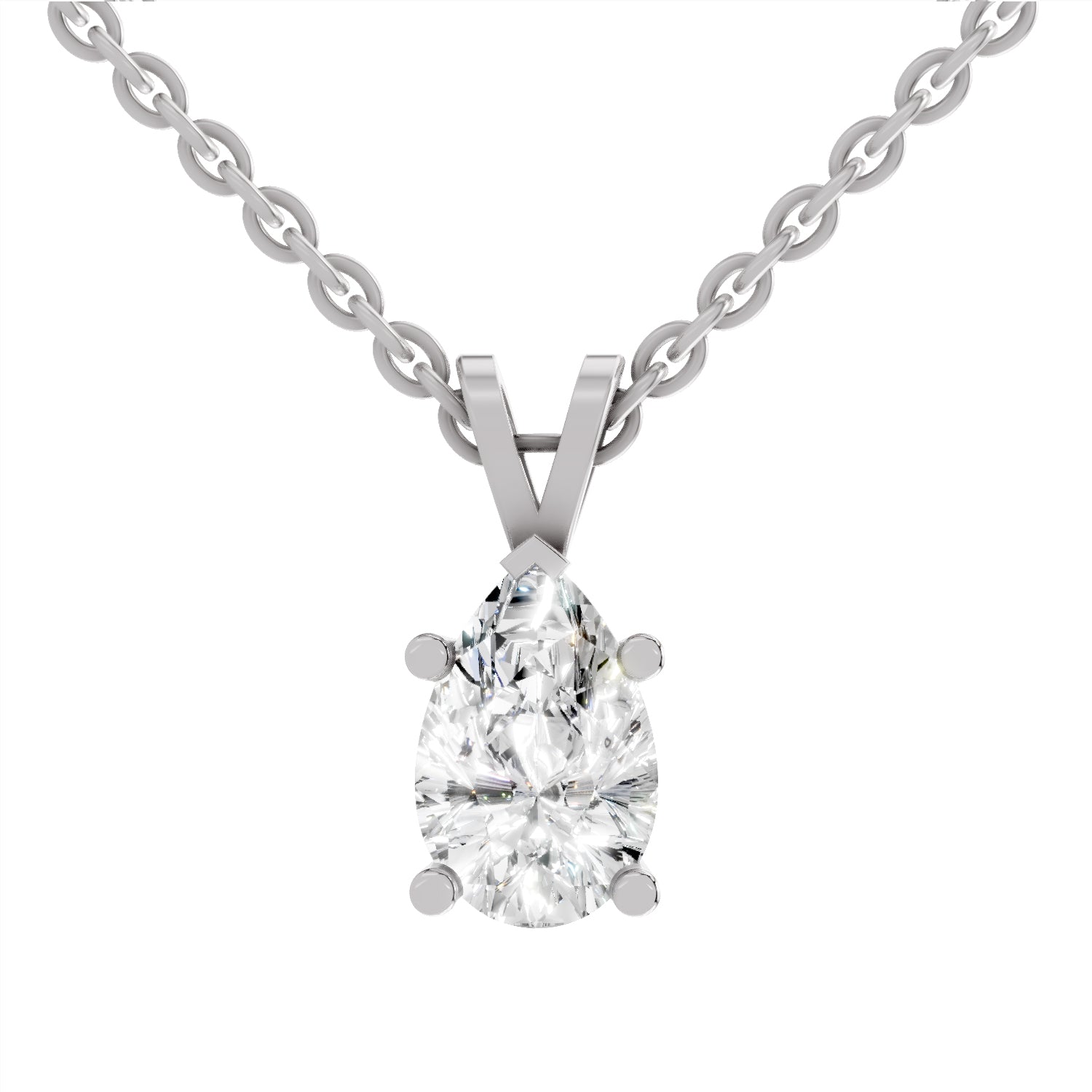 1.5 Carat Pear Shape Solitaire Diamond Pendant 14K - White Gold