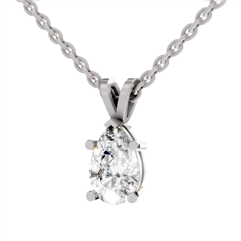 1.5 Carat Pear Shape Solitaire Diamond Pendant 14K - White Gold