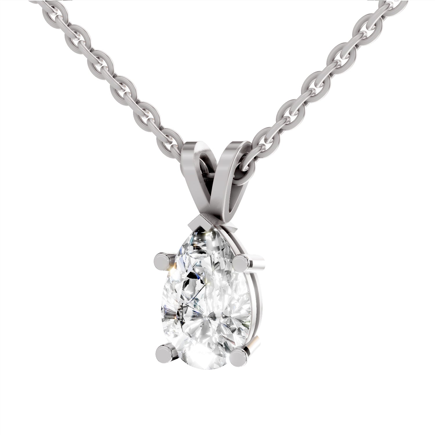 1.5 Carat Pear Shape Solitaire Diamond Pendant 14K - White Gold