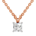 0.75 Carat Princess Shape Solitaire Diamond Pendant 14K - Rose Gold