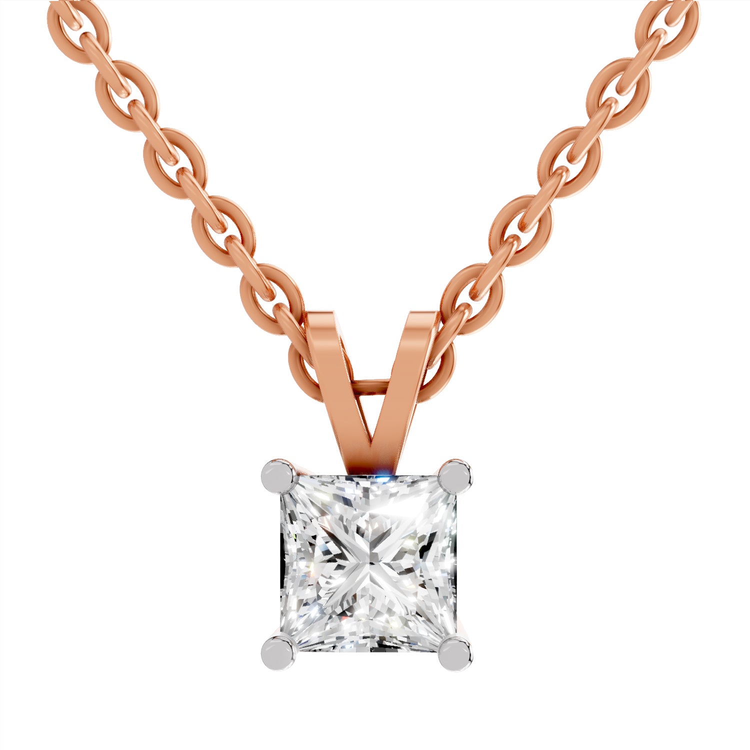 0.75 Carat Princess Shape Solitaire Diamond Pendant 14K - Rose Gold
