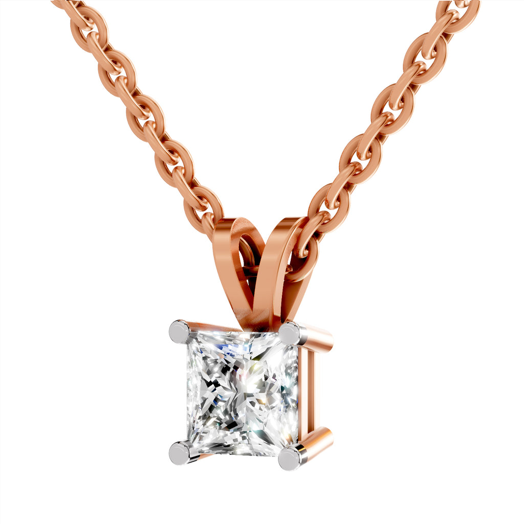 0.75 Carat Princess Shape Solitaire Diamond Pendant 14K - Rose Gold