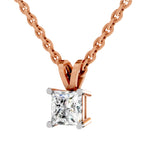 0.75 Carat Princess Shape Solitaire Diamond Pendant 14K - Rose Gold