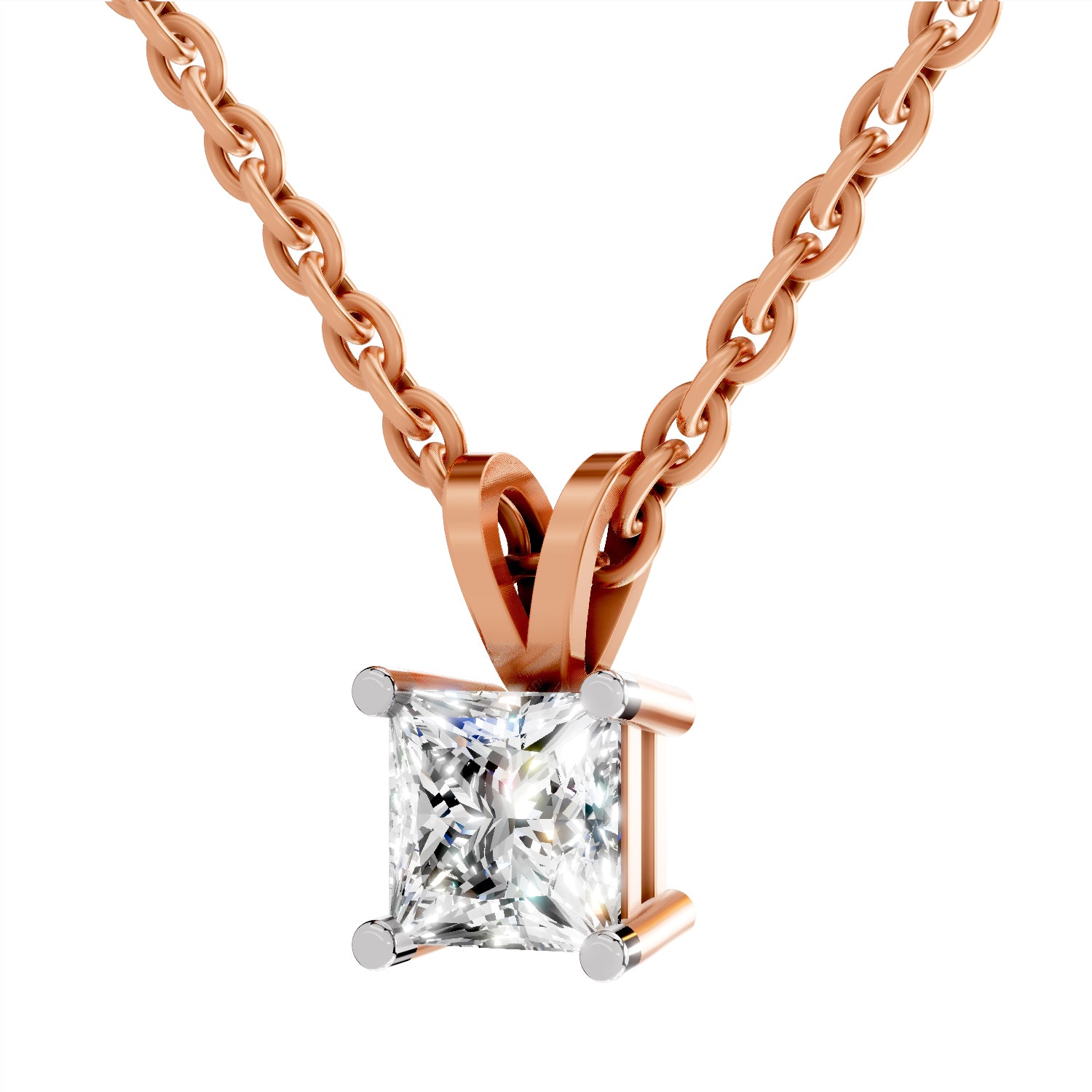 0.75 Carat Princess Shape Solitaire Diamond Pendant 14K - Rose Gold