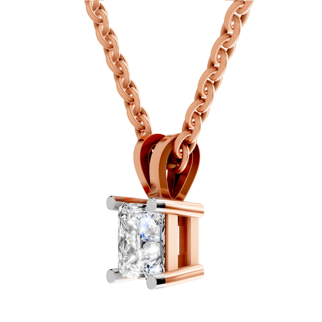 0.75 Carat Princess Shape Solitaire Diamond Pendant 14K - Rose Gold