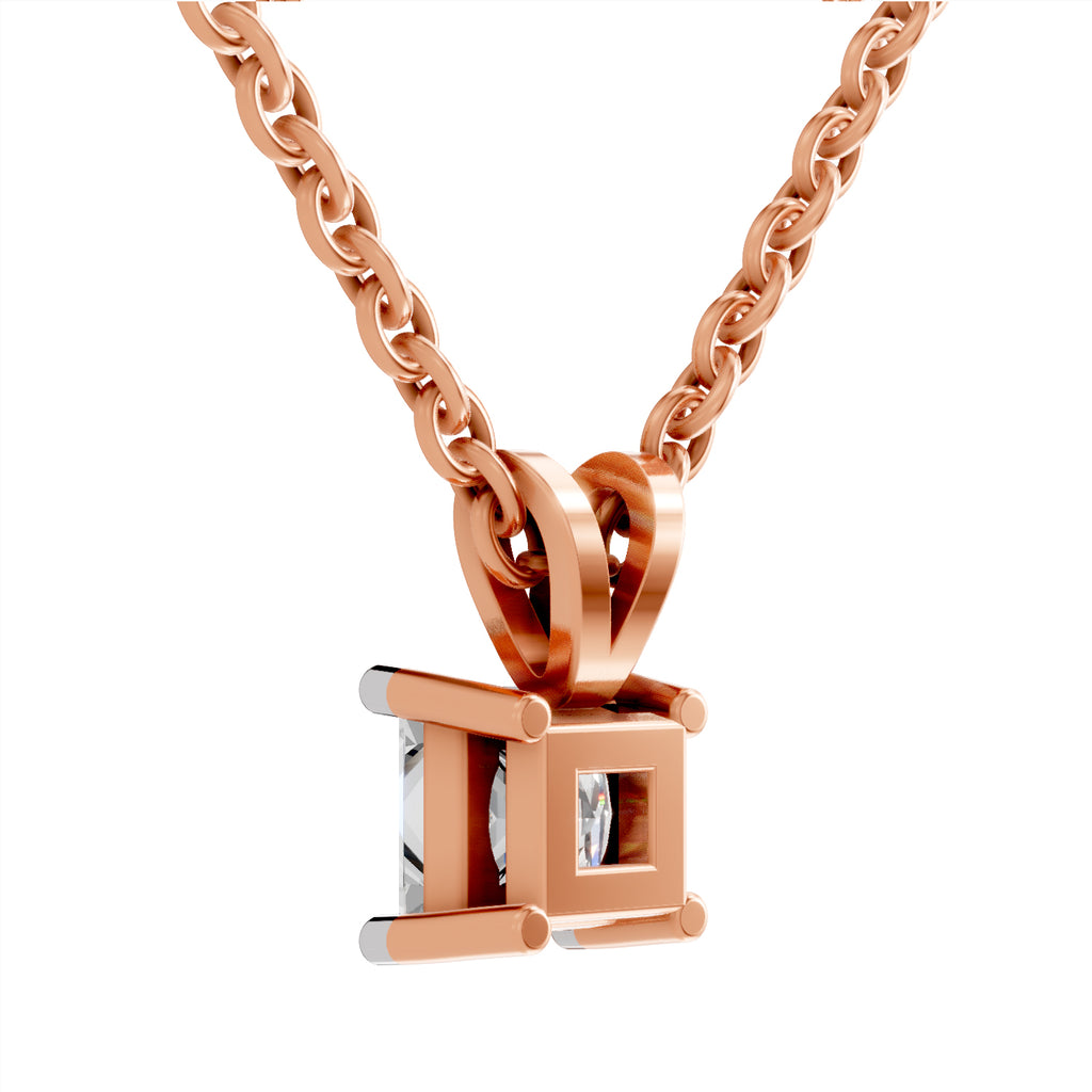 0.75 Carat Princess Shape Solitaire Diamond Pendant 14K - Rose Gold