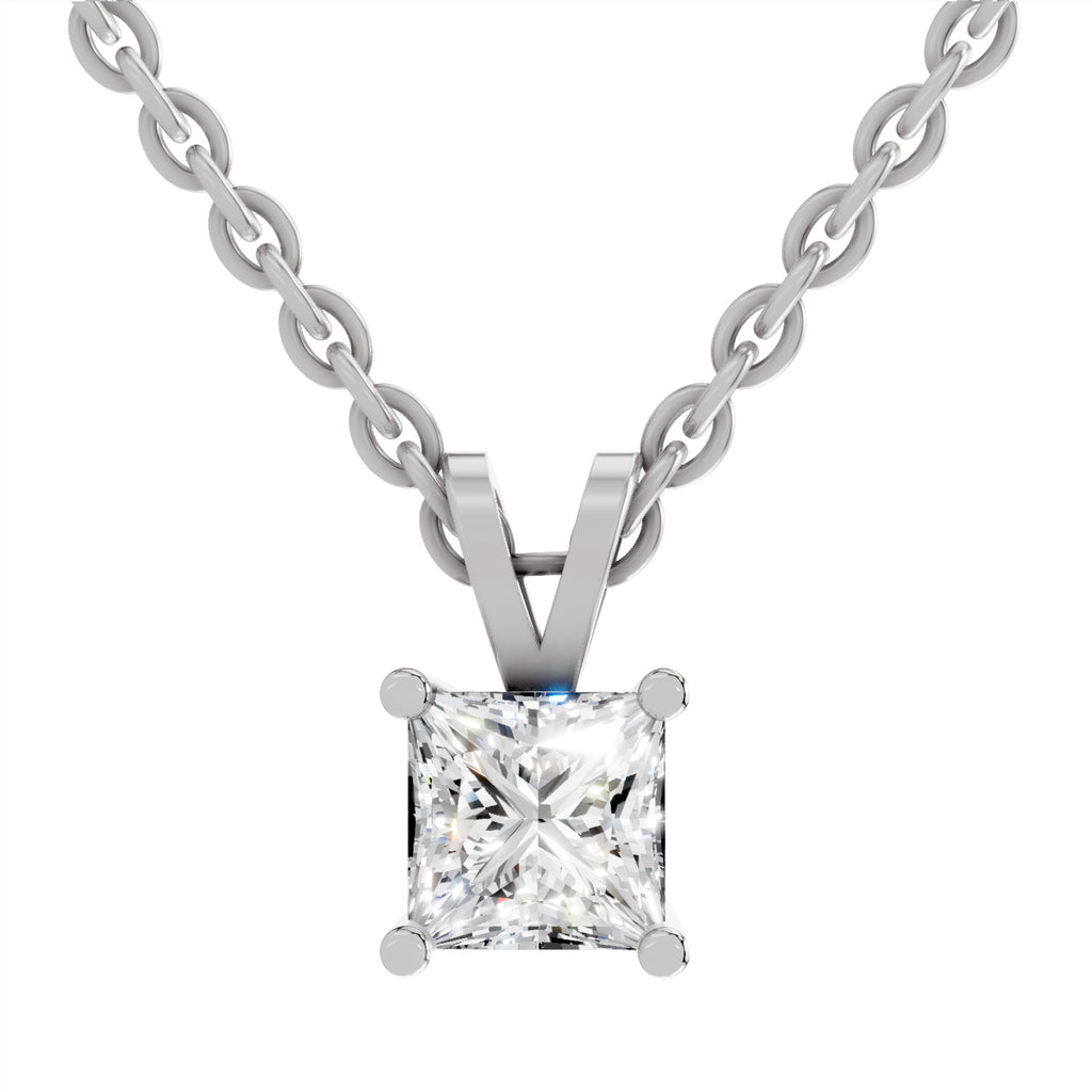 0.75 Carat Princess Shape Solitaire Diamond Pendant 14K - White Gold