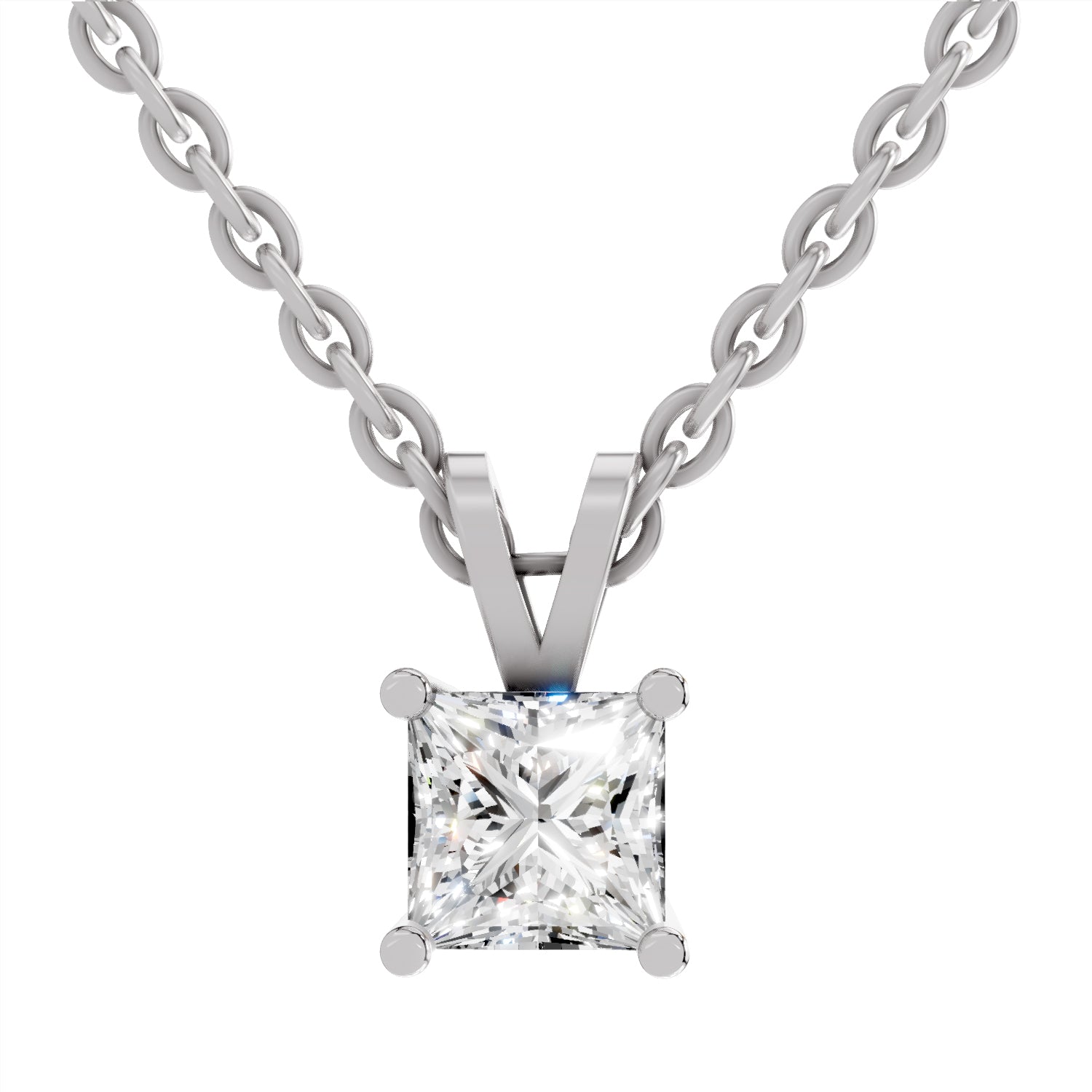 0.75 Carat Princess Shape Solitaire Diamond Pendant 14K - White Gold