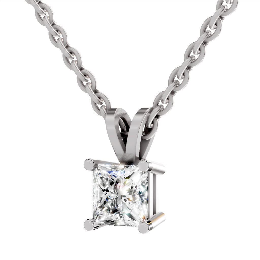 0.75 Carat Princess Shape Solitaire Diamond Pendant 14K - White Gold