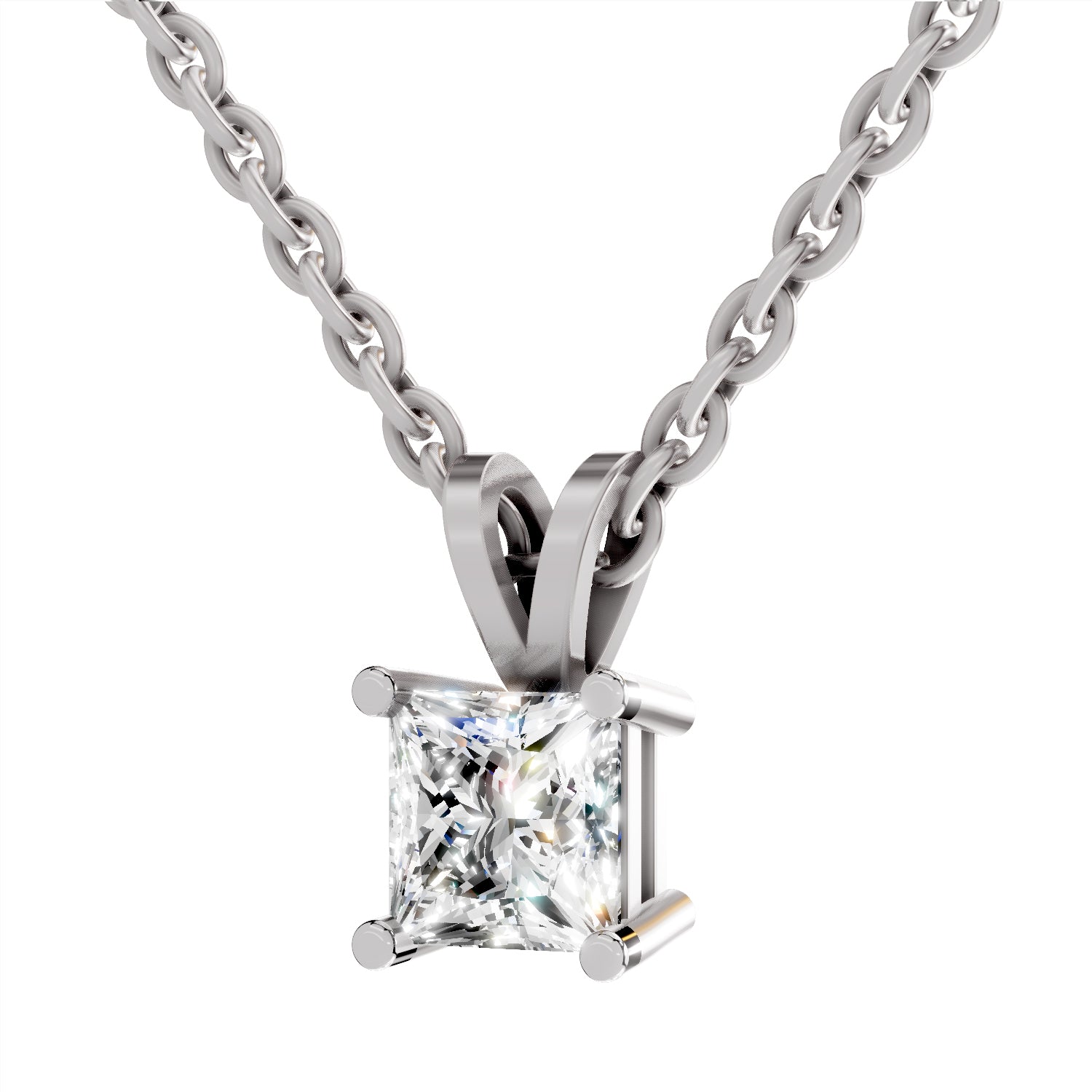 0.75 Carat Princess Shape Solitaire Diamond Pendant 14K - White Gold