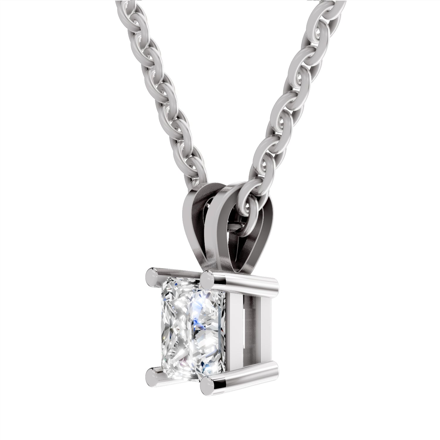0.75 Carat Princess Shape Solitaire Diamond Pendant 14K - White Gold