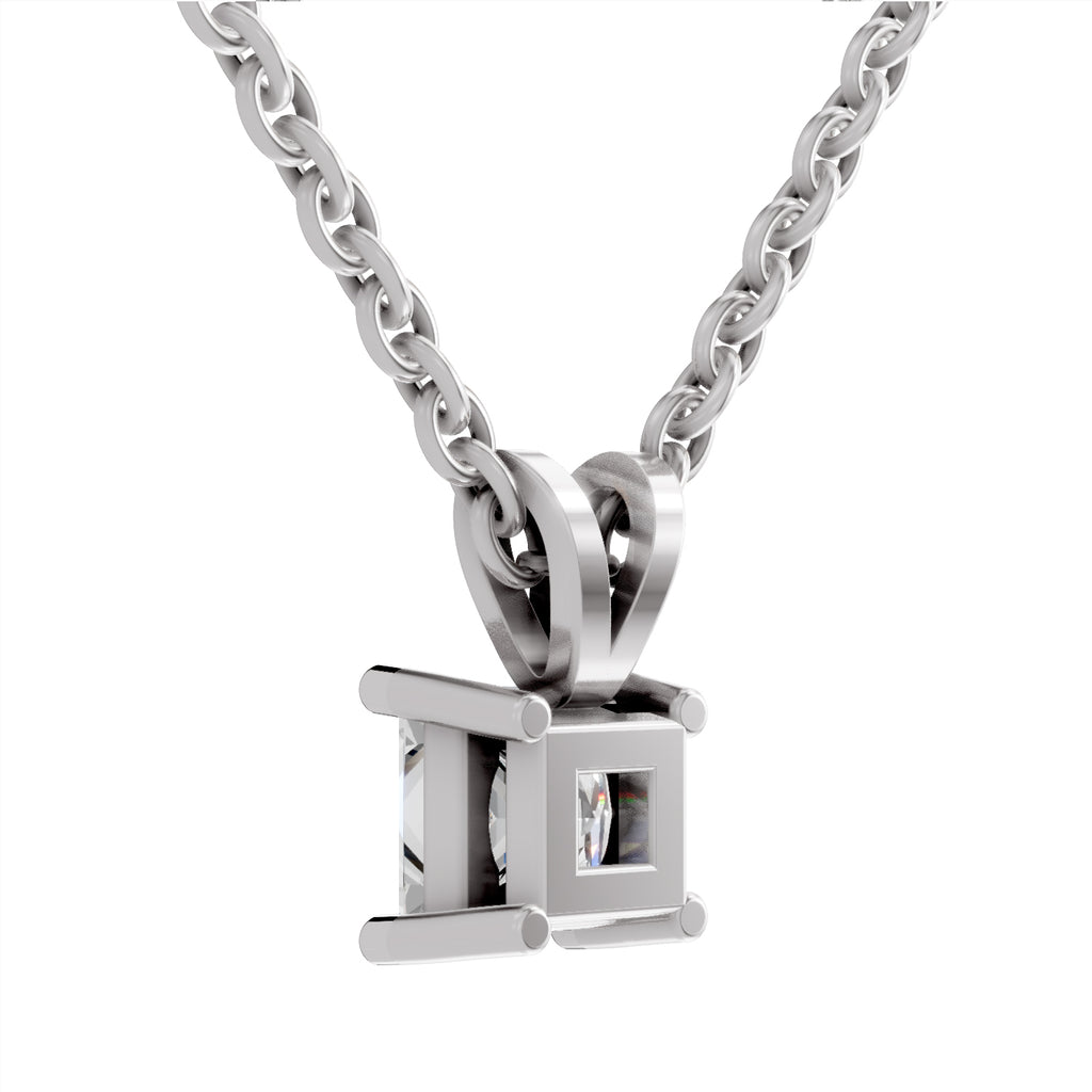 0.75 Carat Princess Shape Solitaire Diamond Pendant 14K - White Gold