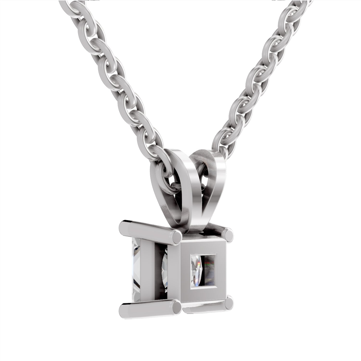 0.75 Carat Princess Shape Solitaire Diamond Pendant 14K - White Gold