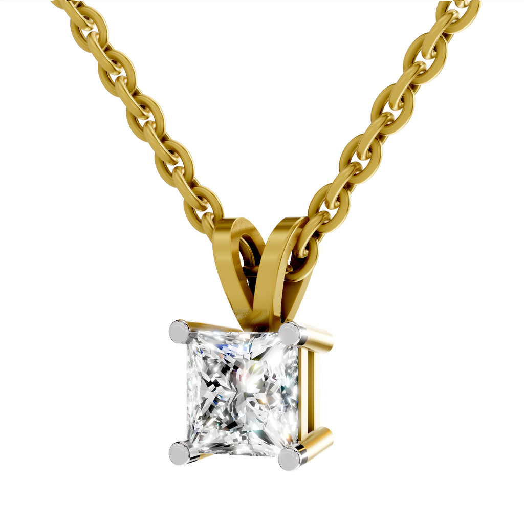 0.75 Carat Princess Shape Solitaire Diamond Pendant 14K