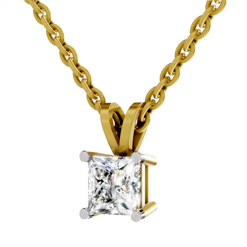 0.75 Carat Princess Shape Solitaire Diamond Pendant 14K