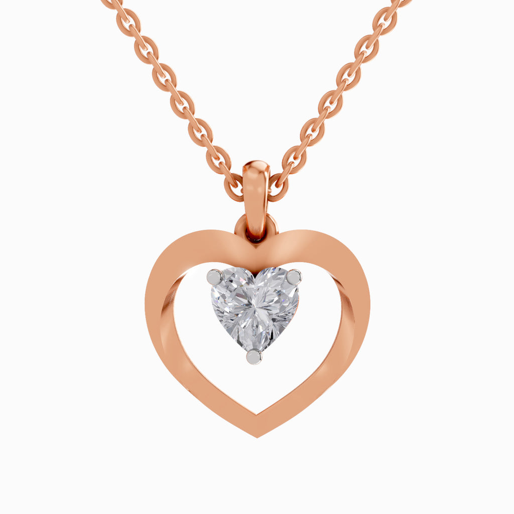 1 Carat Heart Shape Solitaire Diamond Pendant 14K - Rose Gold