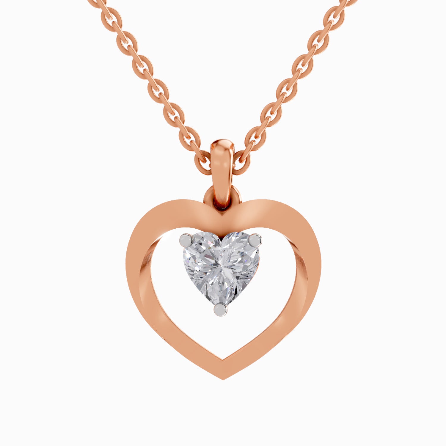 1 Carat Heart Shape Solitaire Diamond Pendant 14K - Rose Gold