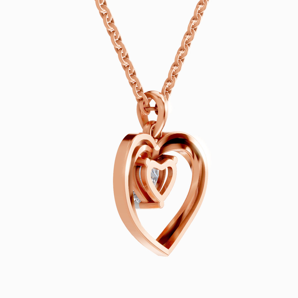 1 Carat Heart Shape Solitaire Diamond Pendant 14K - Rose Gold