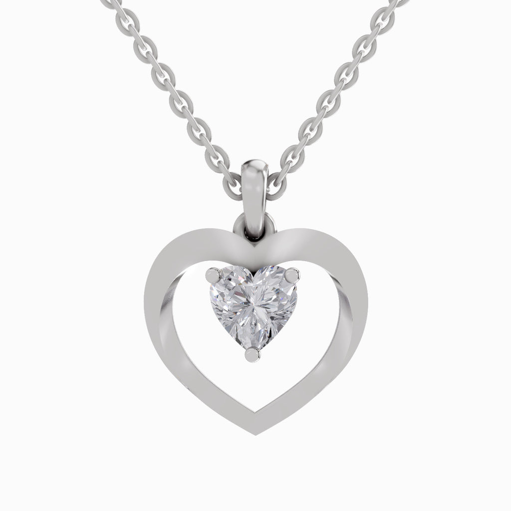 1 Carat Heart Shape Solitaire Diamond Pendant 14K - White Gold
