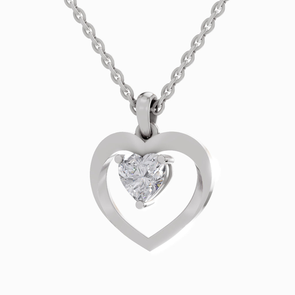1 Carat Heart Shape Solitaire Diamond Pendant 14K - White Gold