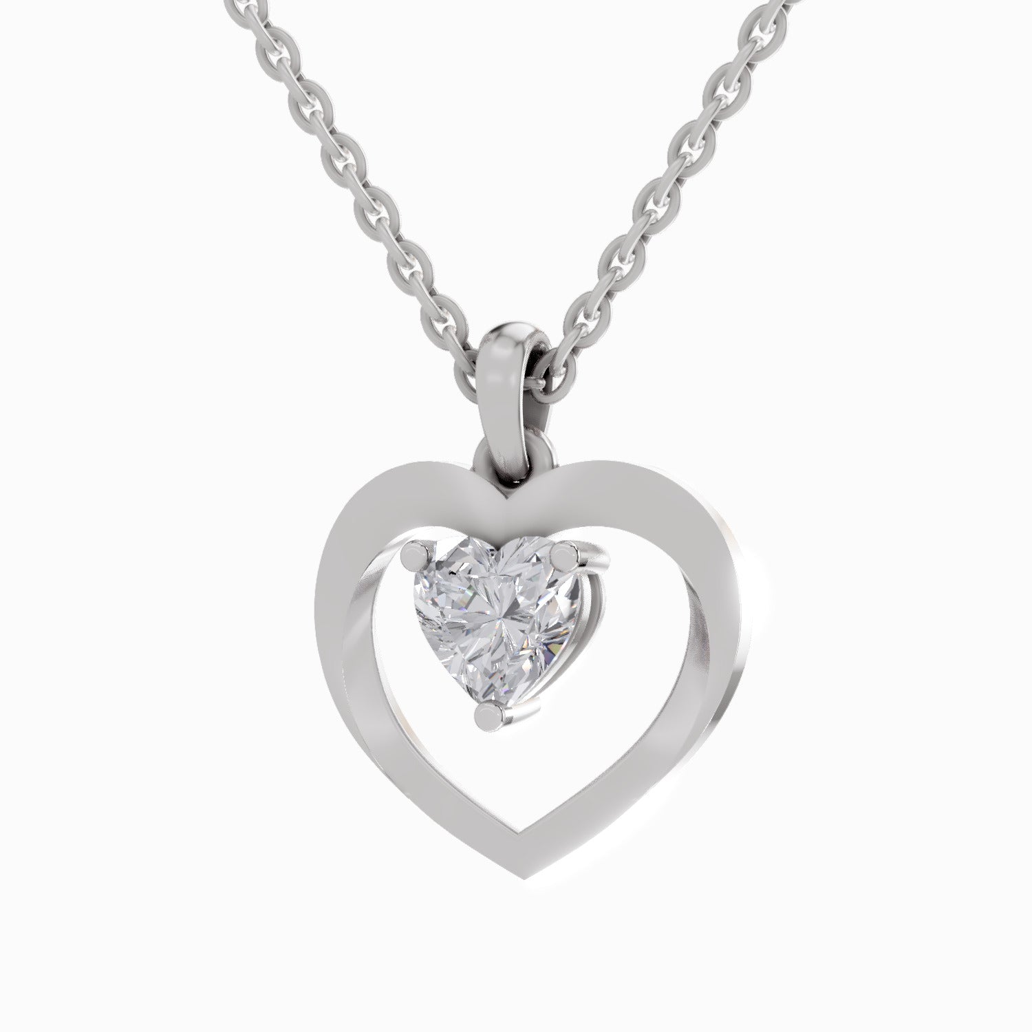 1 Carat Heart Shape Solitaire Diamond Pendant 14K - White Gold