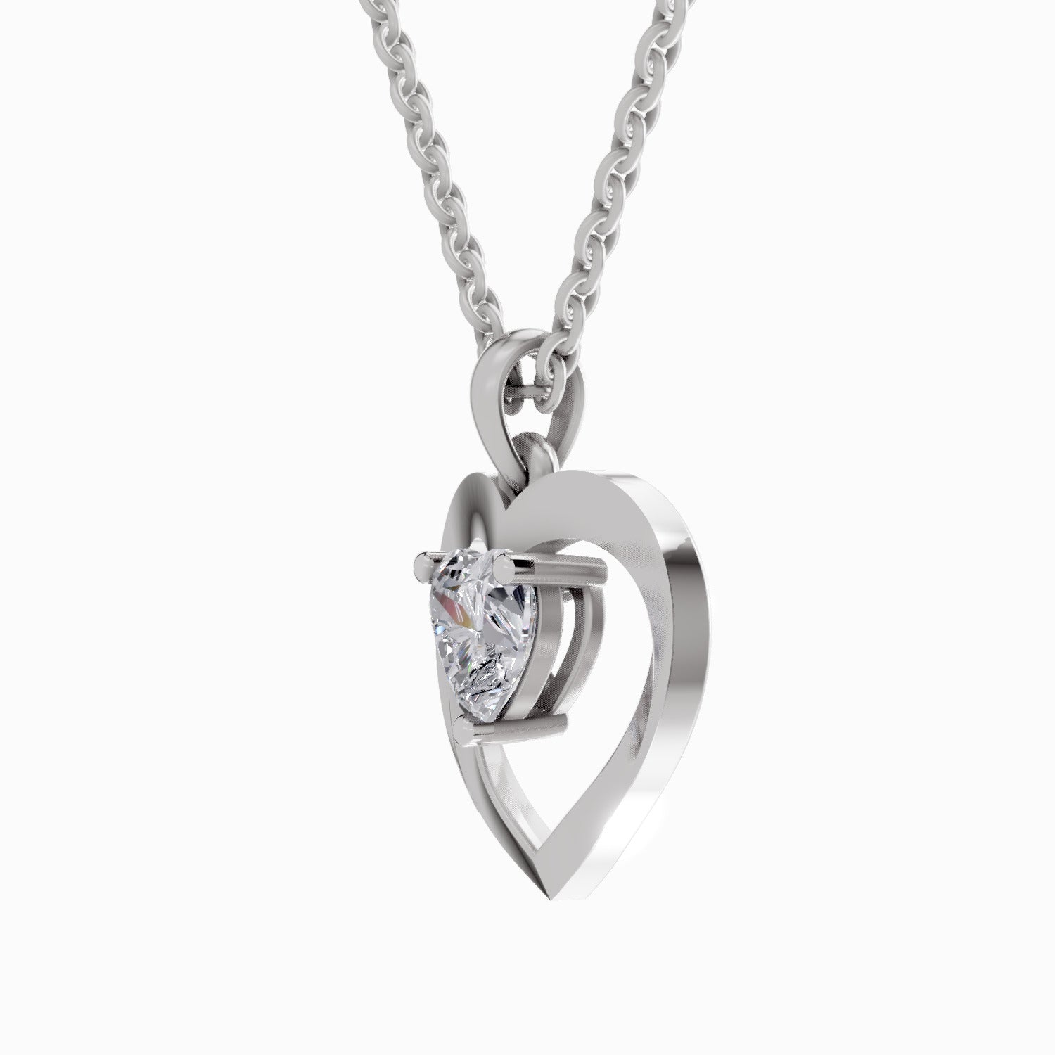 1 Carat Heart Shape Solitaire Diamond Pendant 14K - White Gold