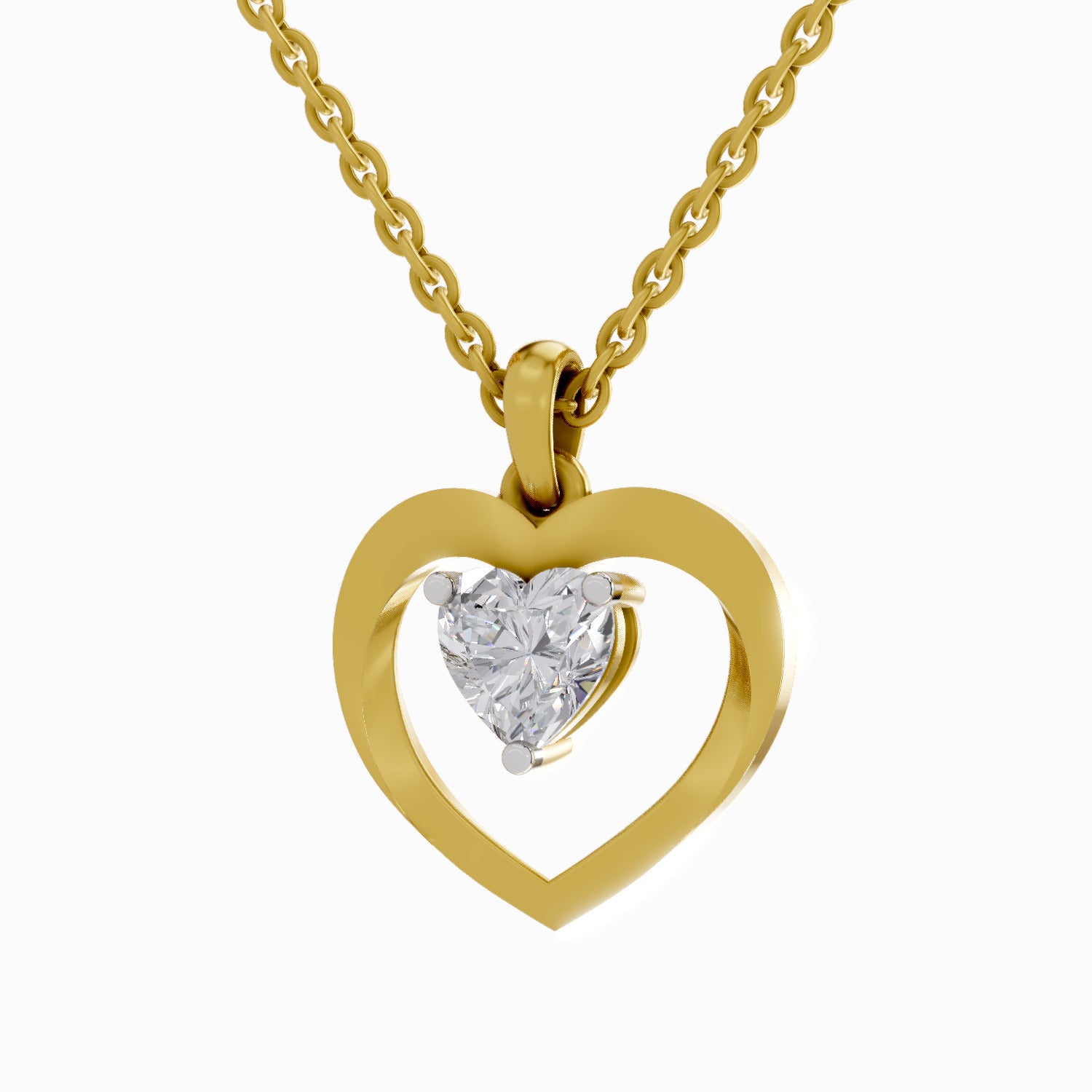1 Carat Heart Shape Solitaire Diamond Pendant 14K