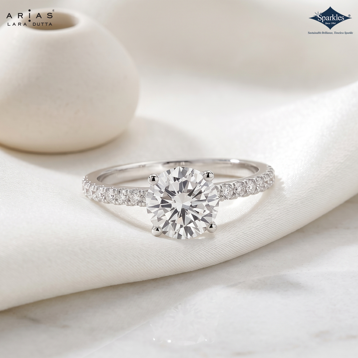 Arias by Lara Dutta Traditional Pave Solitaire Diamond Ring