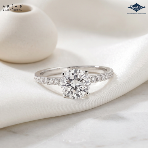 Arias by Lara Dutta Traditional Pave Solitaire Diamond Ring