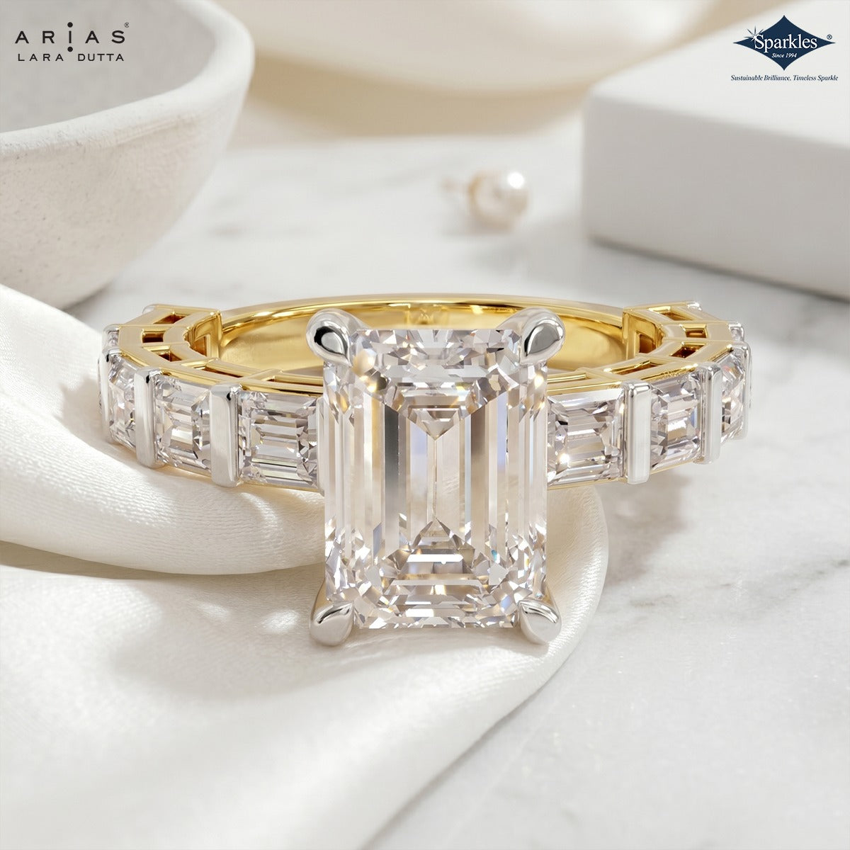 Arias by Lara Dutta Emerald Diamond Ring