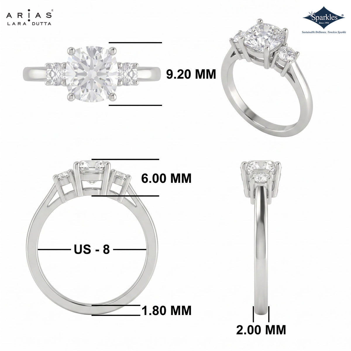 Arias by Lara Dutta Regal Signature Three-Stone Diamond Ring