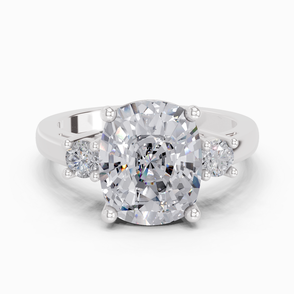 4.23 Carat Cushion Shape Three Stone Engagement Ring