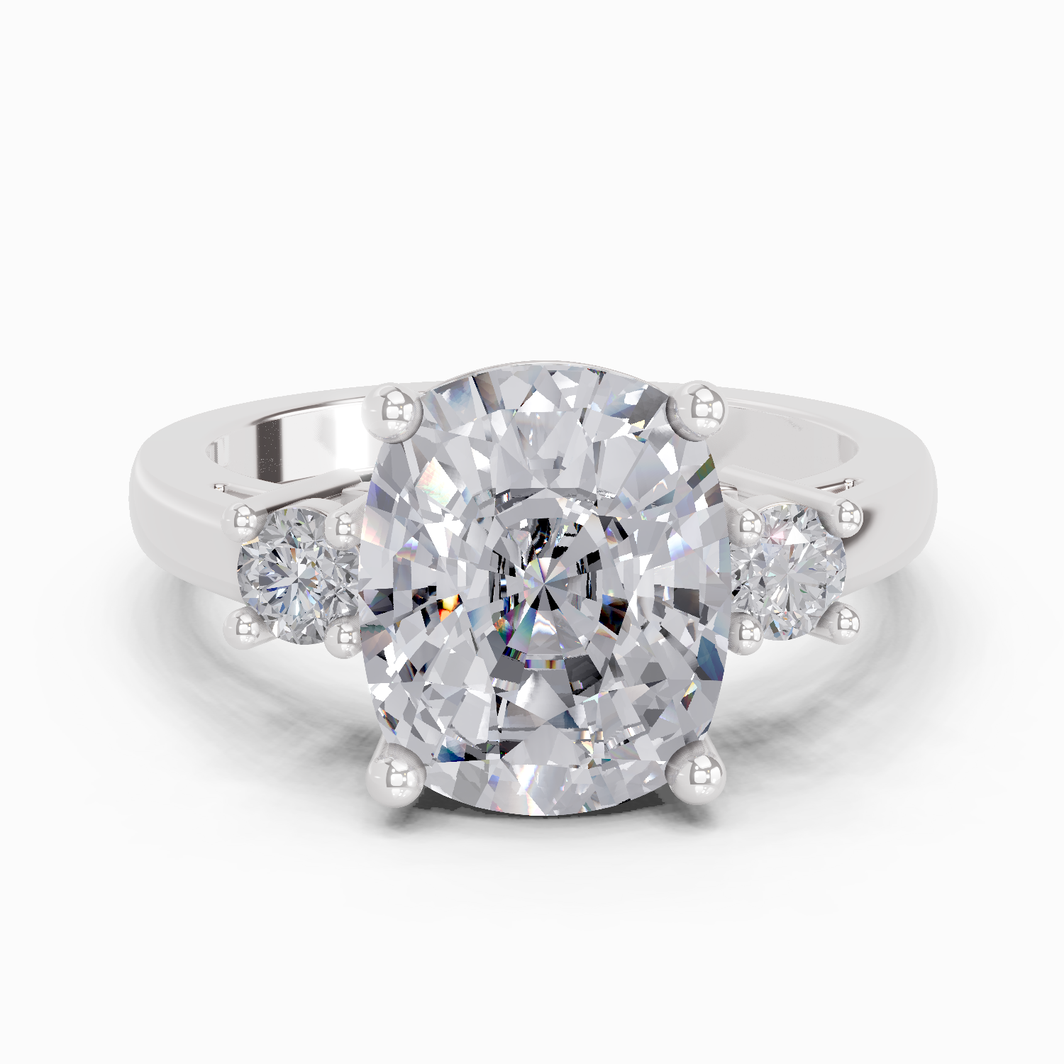 4.23 Carat Cushion Shape Three Stone Engagement Ring