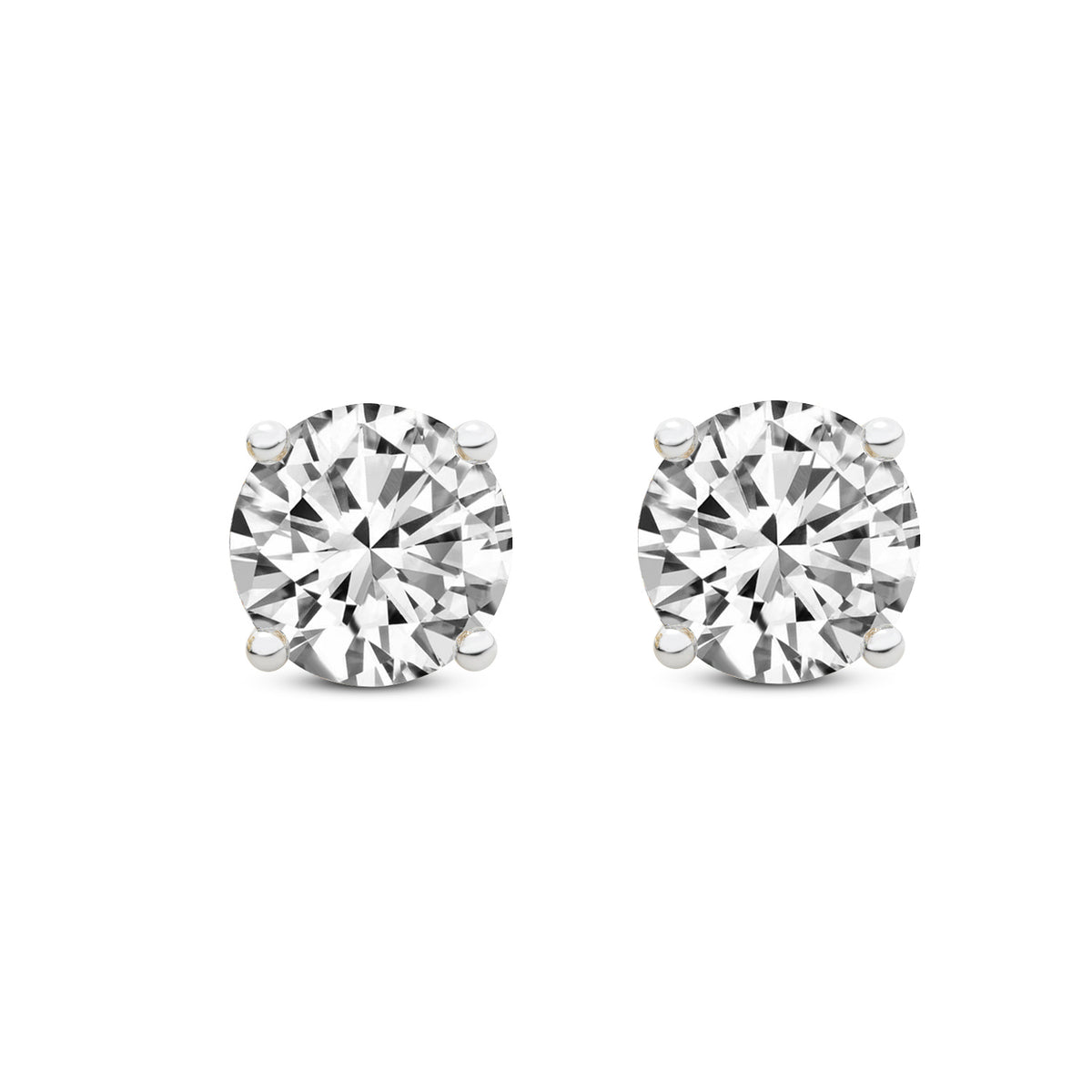 A pair of silver-toned geometric stud earrings with a central round blue gemstone, shown from front and side angles on a light gray background.