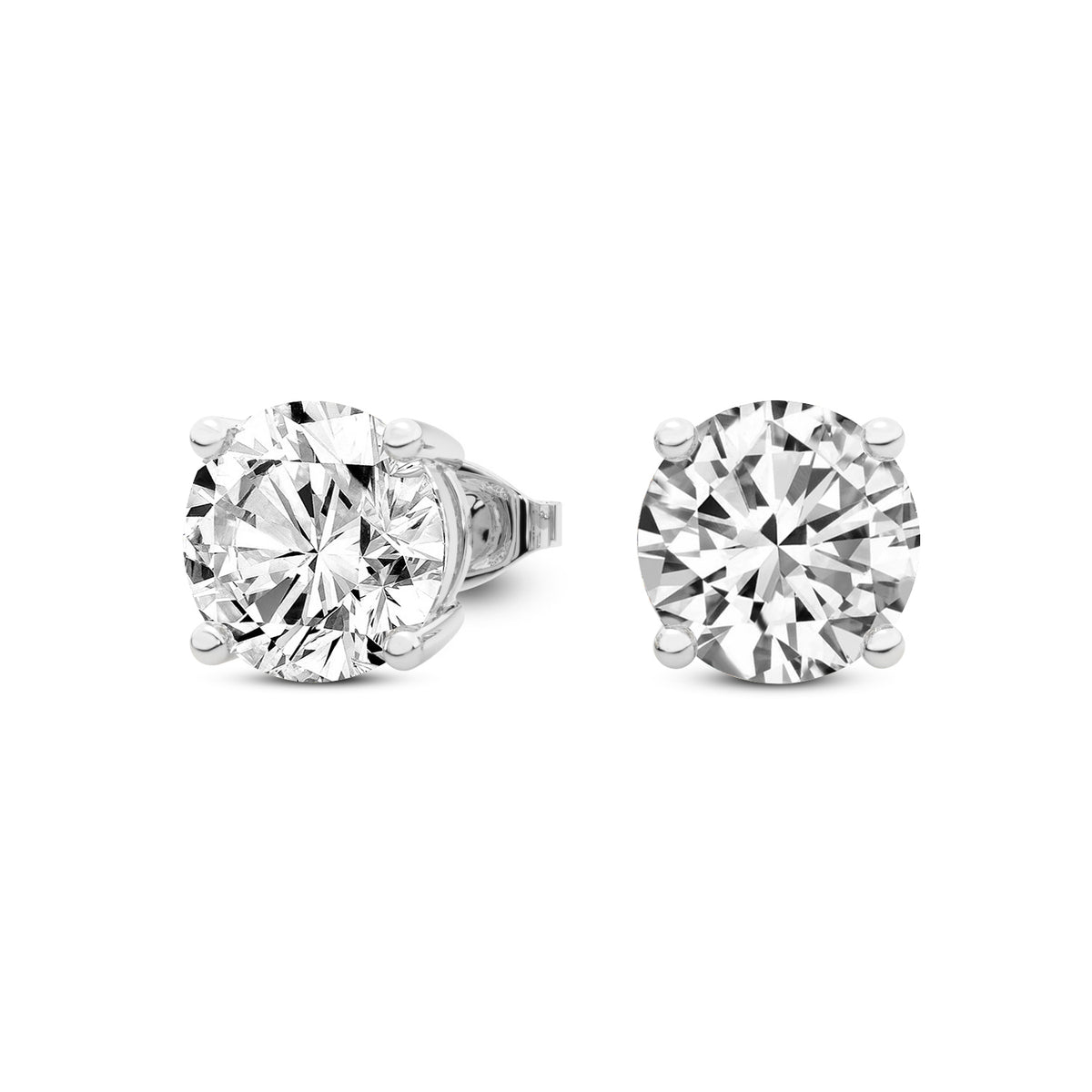 Pair of diamond stud earrings on a white background