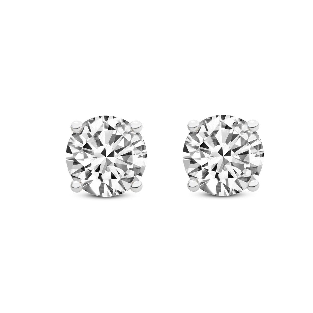 A pair of silver-toned geometric stud earrings with a central round blue gemstone, shown from front and side angles on a light gray background.