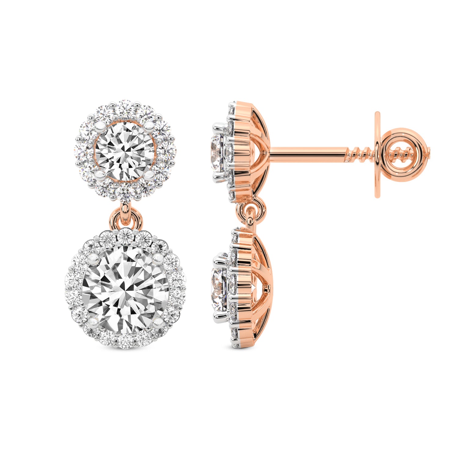 2.07 Carat Diamond Sasha Double Halo Earrings 14K - Rose Gold