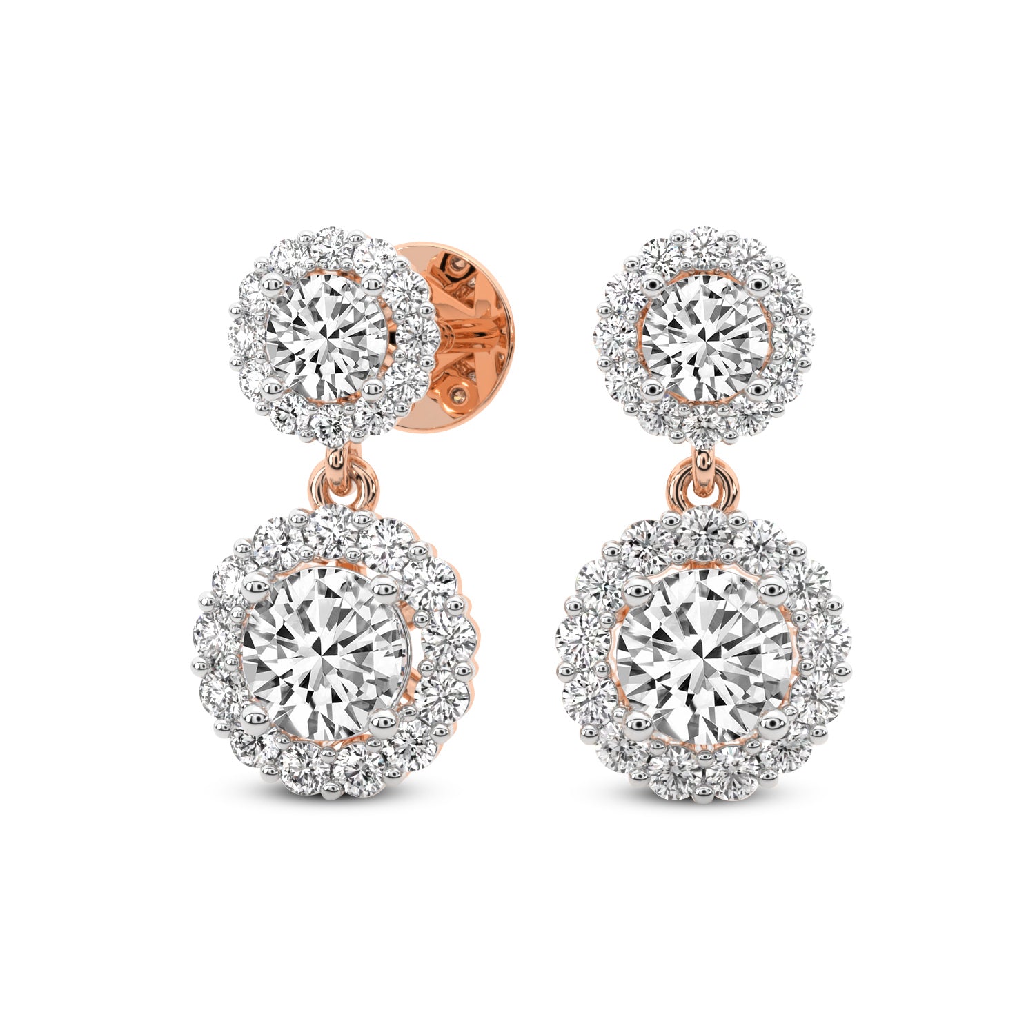2.07 Carat Diamond Sasha Double Halo Earrings 14K - Rose Gold