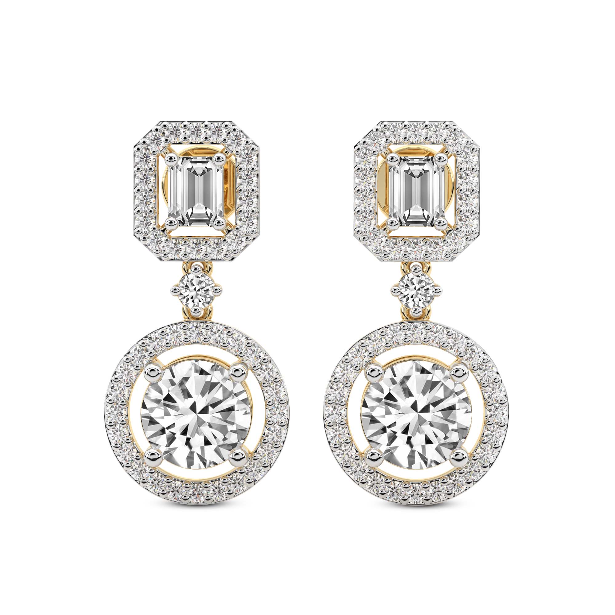 5.72 Carat 14K Gold Art Deco Halo Drops