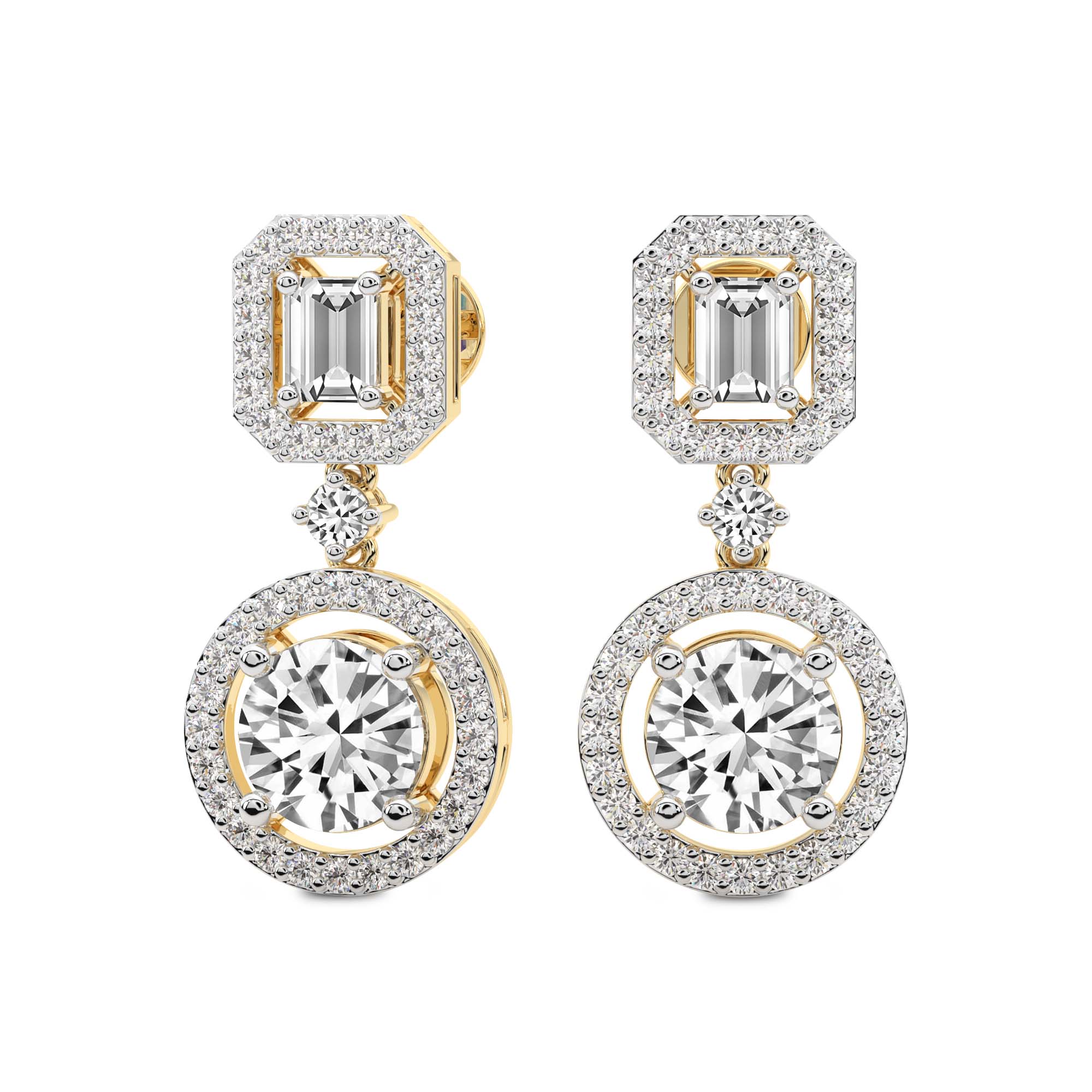 5.72 Carat 14K Gold Art Deco Halo Drops