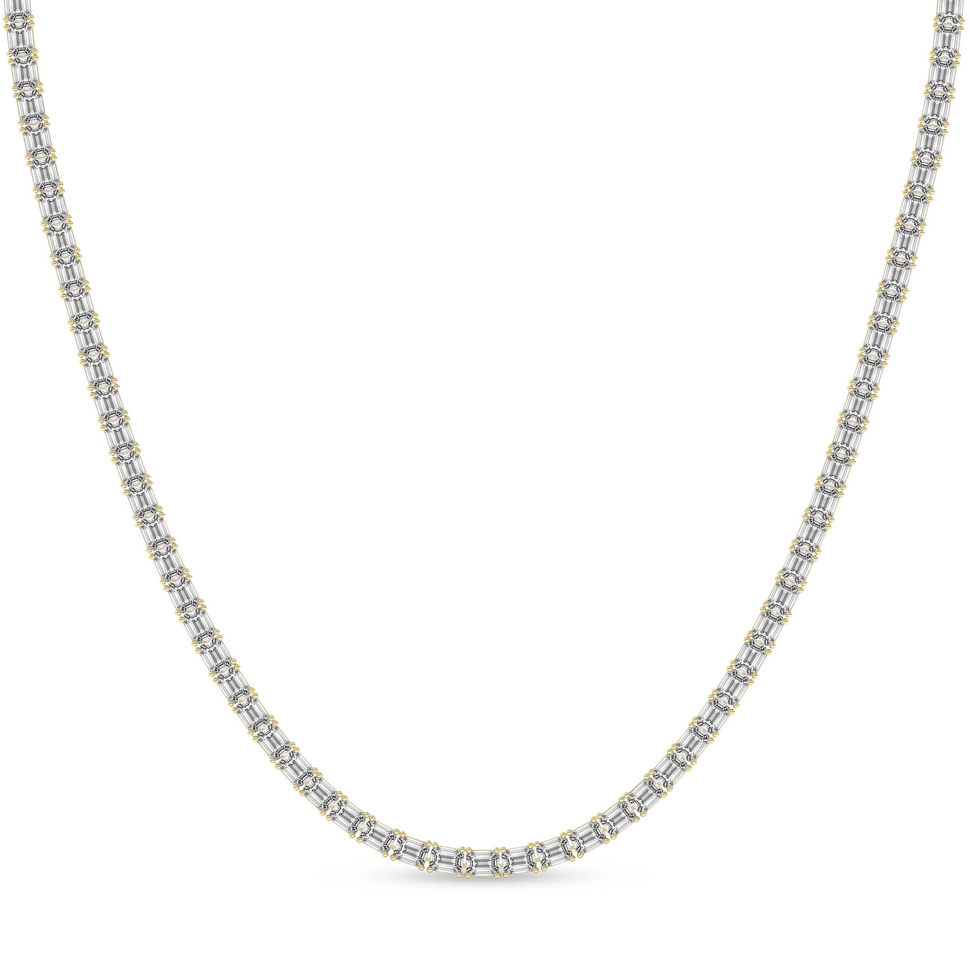 20.16 Carat 14K Gold Emerald-Cut Tennis Necklace