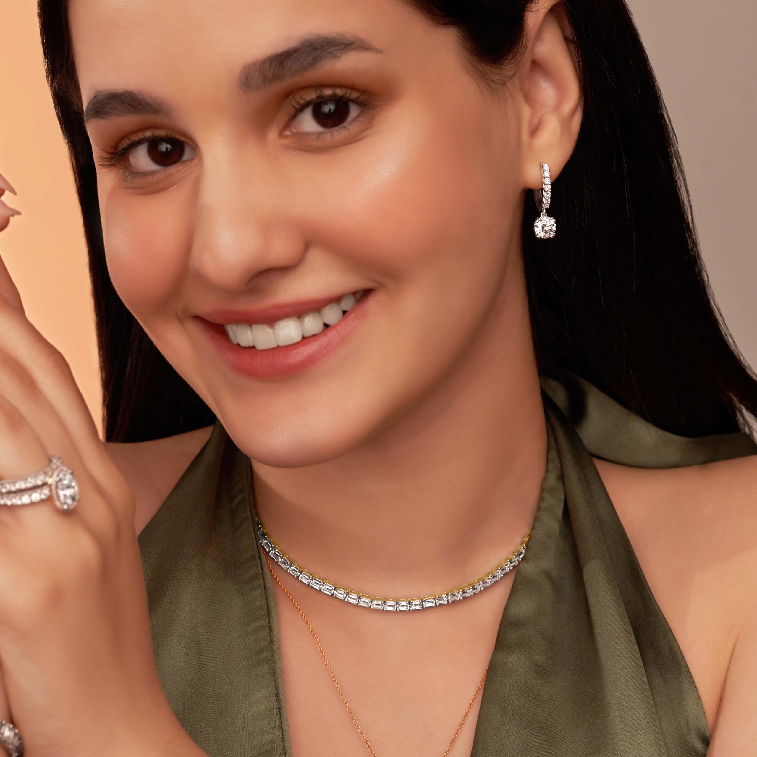 20.16 Carat 14K Gold Emerald-Cut Tennis Necklace